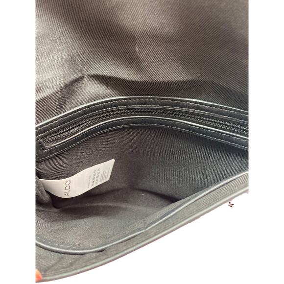 Aldo Crossbody Bag Black Envelope Floral Laser Cut Out Design Gold Chain Strap - Picture 5 of 11